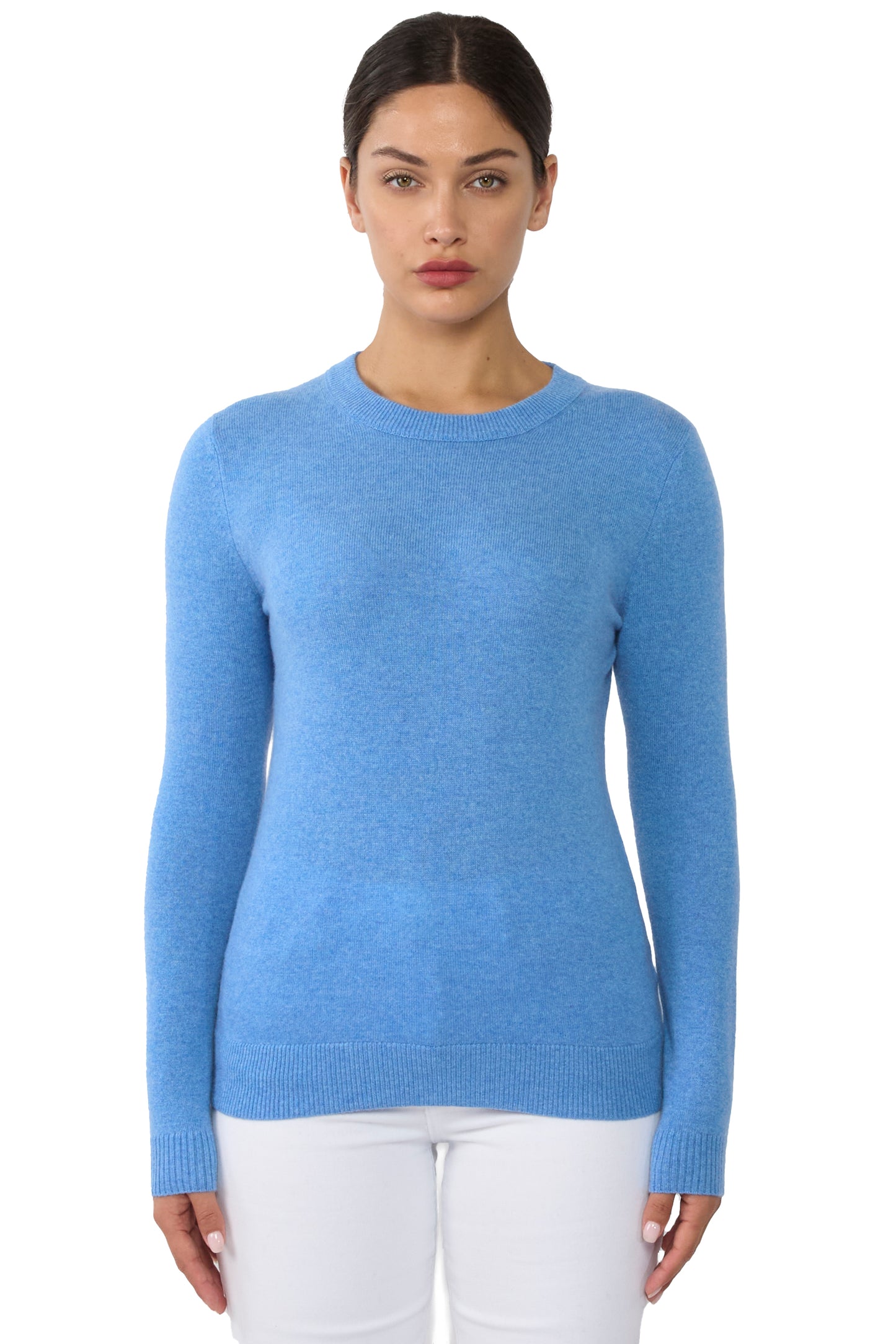JENNIE LIU Women's 100% Pure Cashmere Long Sleeve Crew Neck Sweater