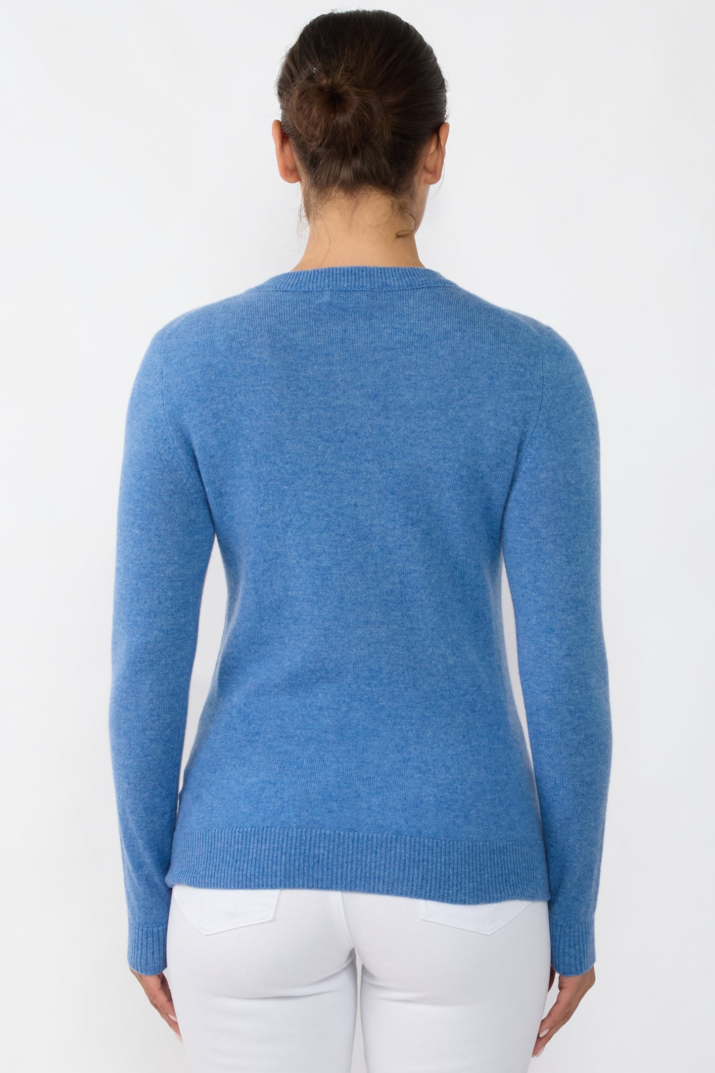 JENNIE LIU Women's 100% Pure Cashmere Long Sleeve Crew Neck Sweater