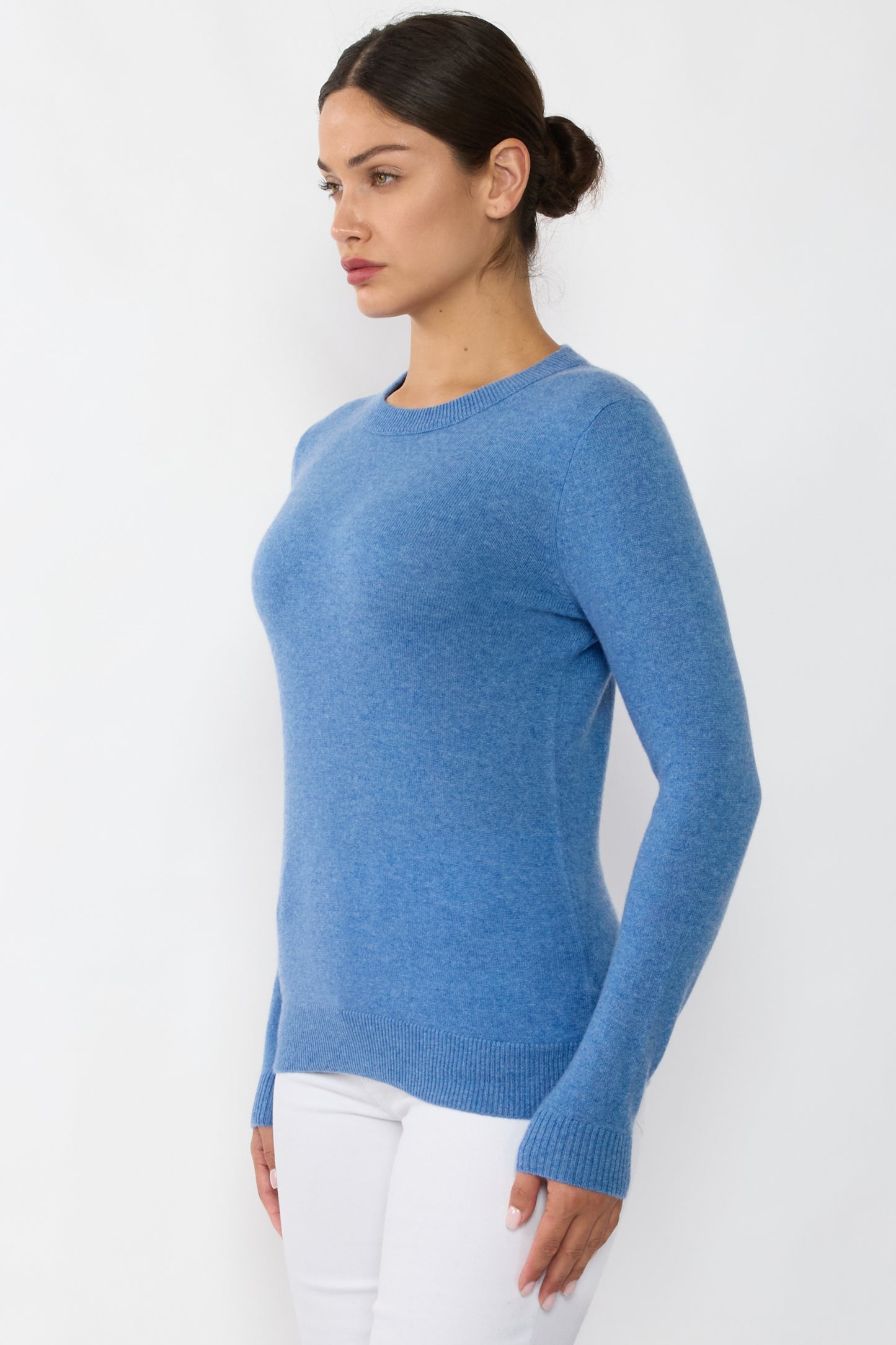 JENNIE LIU Women's 100% Pure Cashmere Long Sleeve Crew Neck Sweater