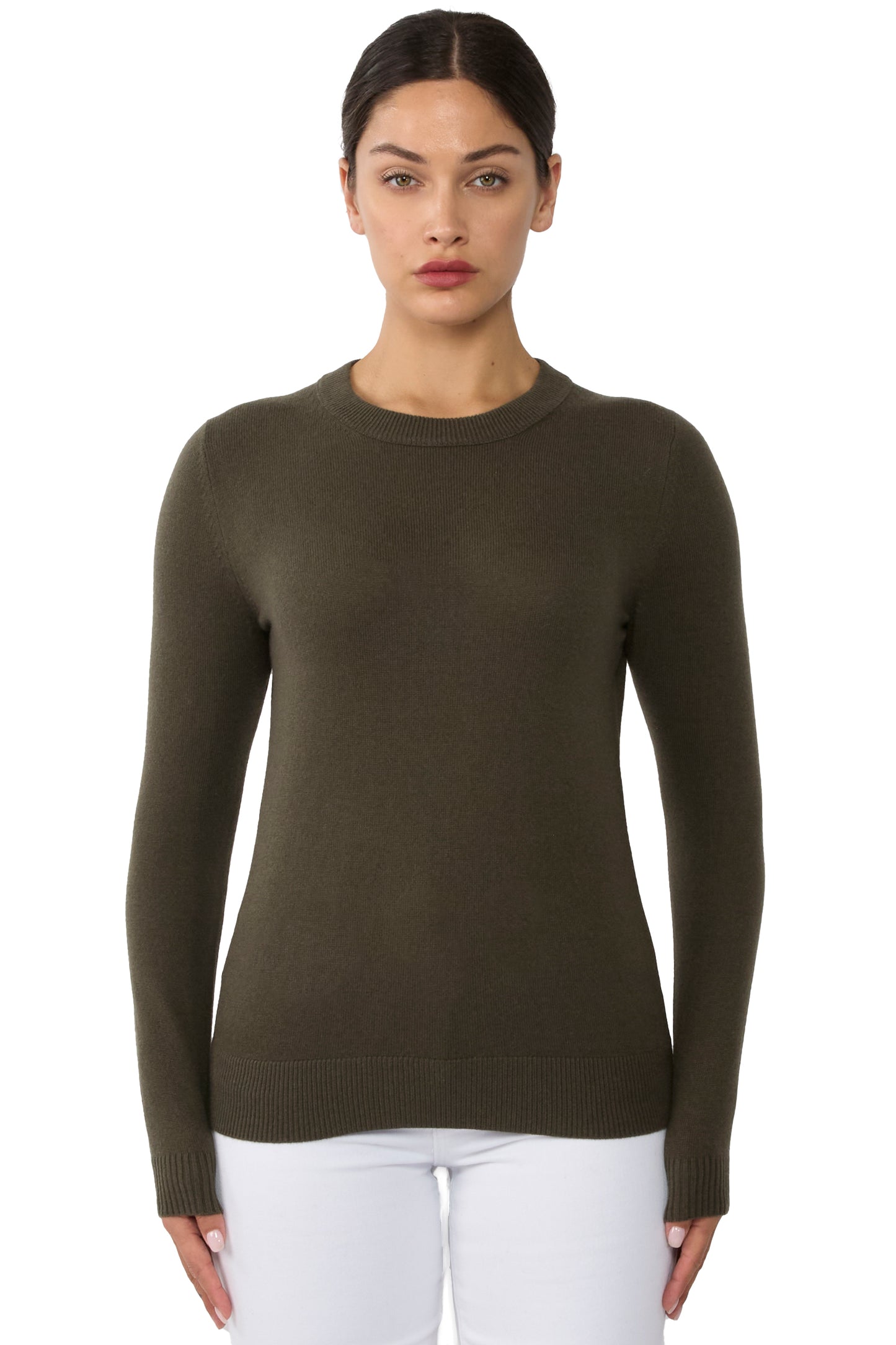 JENNIE LIU Women's 100% Pure Cashmere Long Sleeve Crew Neck Sweater