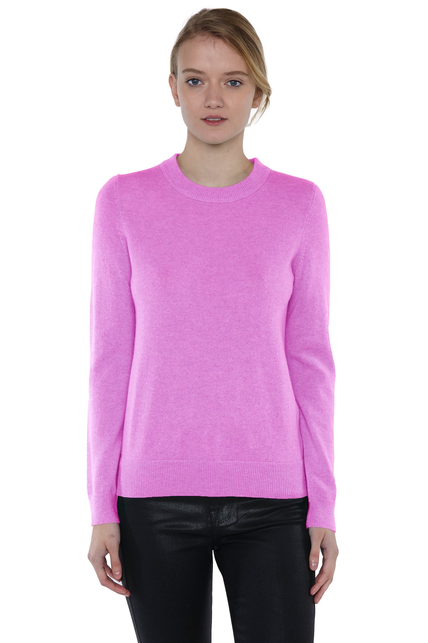 JENNIE LIU Women's 100% Pure Cashmere Long Sleeve Crew Neck Sweater