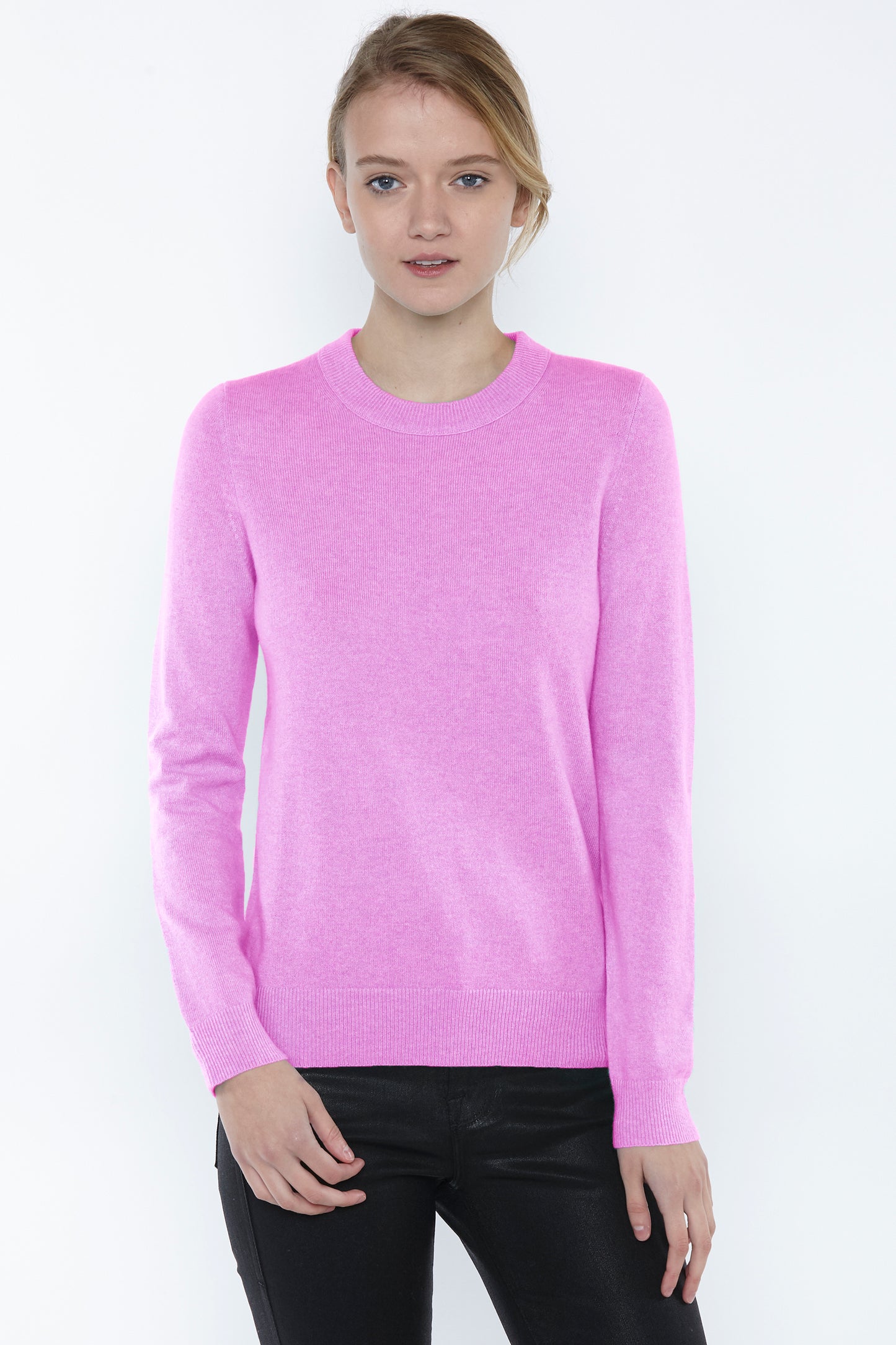 JENNIE LIU Women's 100% Pure Cashmere Long Sleeve Crew Neck Sweater