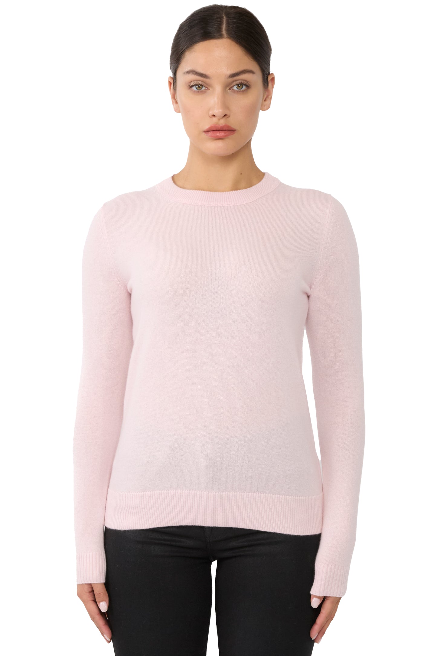 JENNIE LIU Women's 100% Pure Cashmere Long Sleeve Crew Neck Sweater