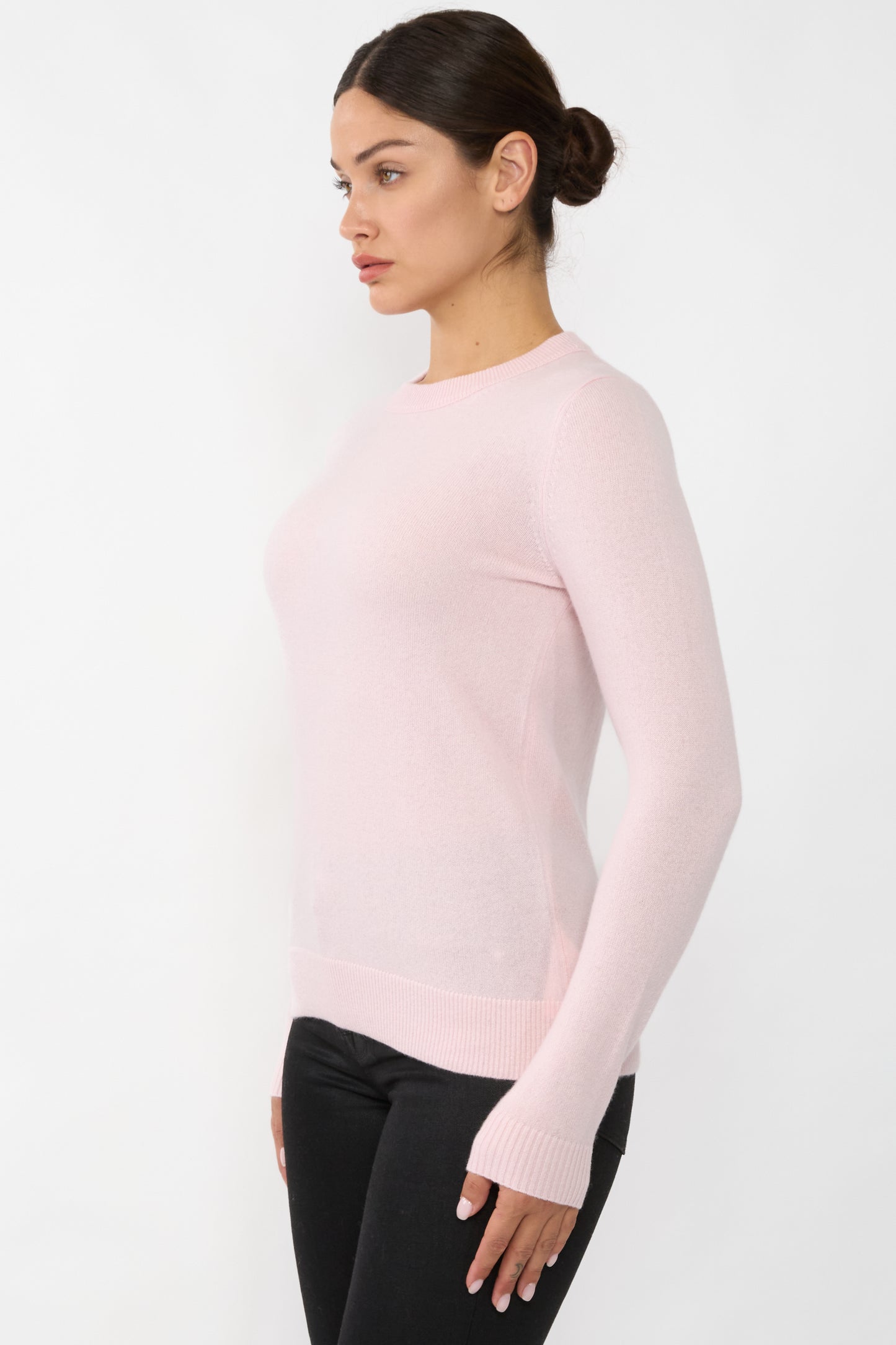 JENNIE LIU Women's 100% Pure Cashmere Long Sleeve Crew Neck Sweater