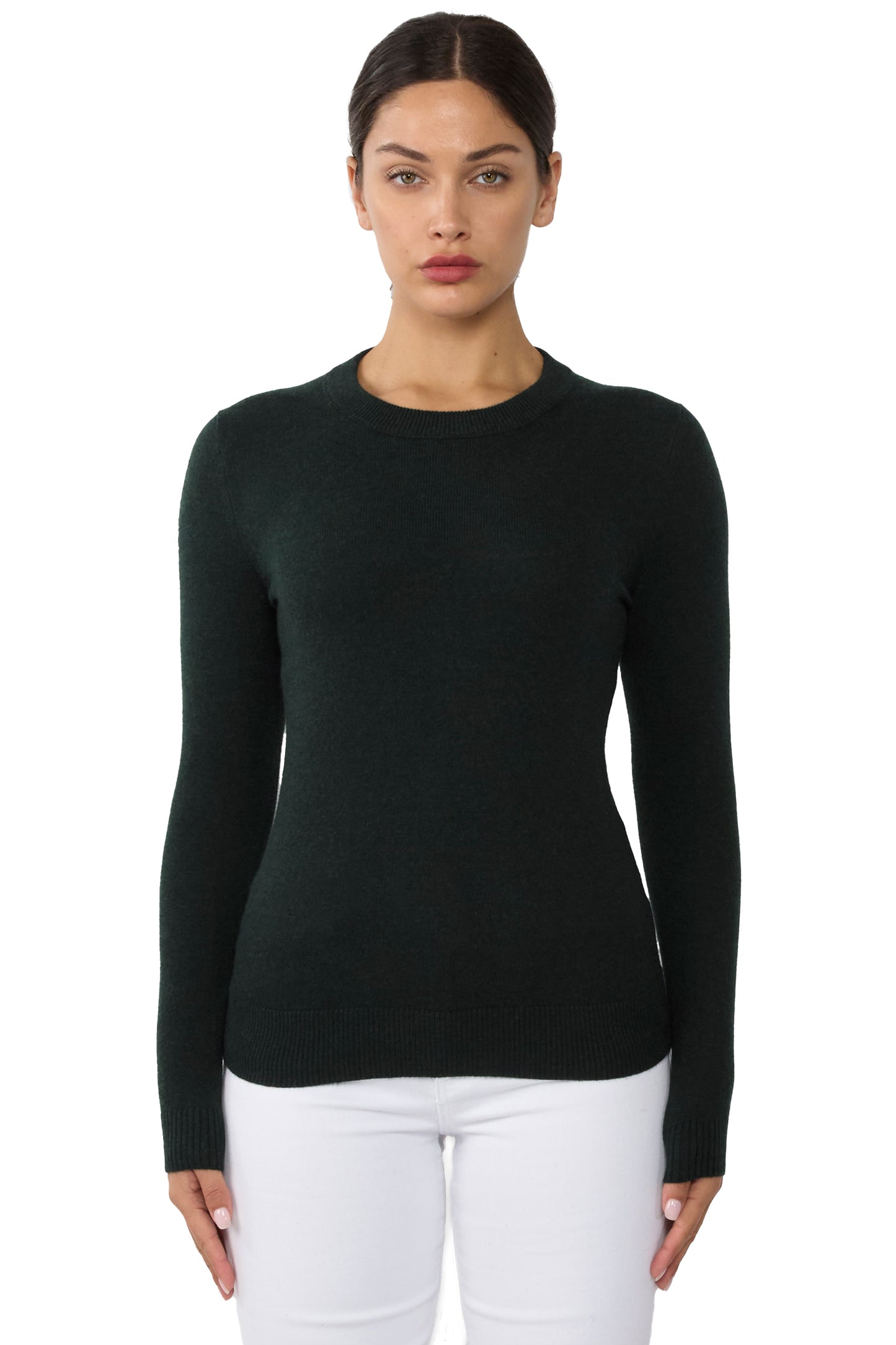 JENNIE LIU Women's 100% Pure Cashmere Long Sleeve Crew Neck Sweater