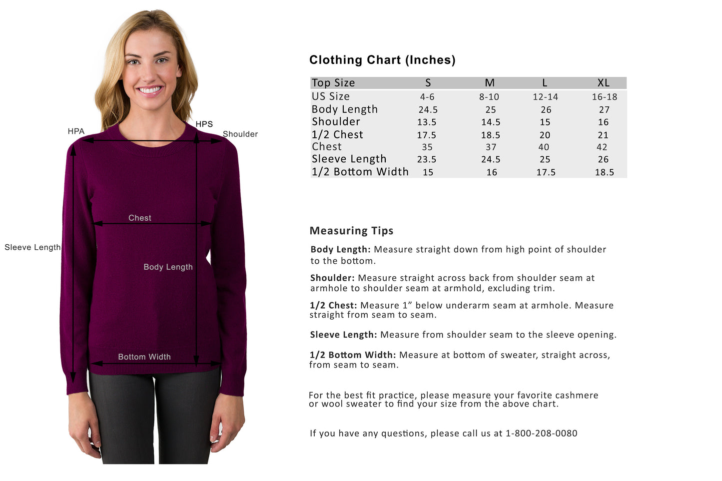 JENNIE LIU Women's 100% Pure Cashmere Long Sleeve Crew Neck Sweater