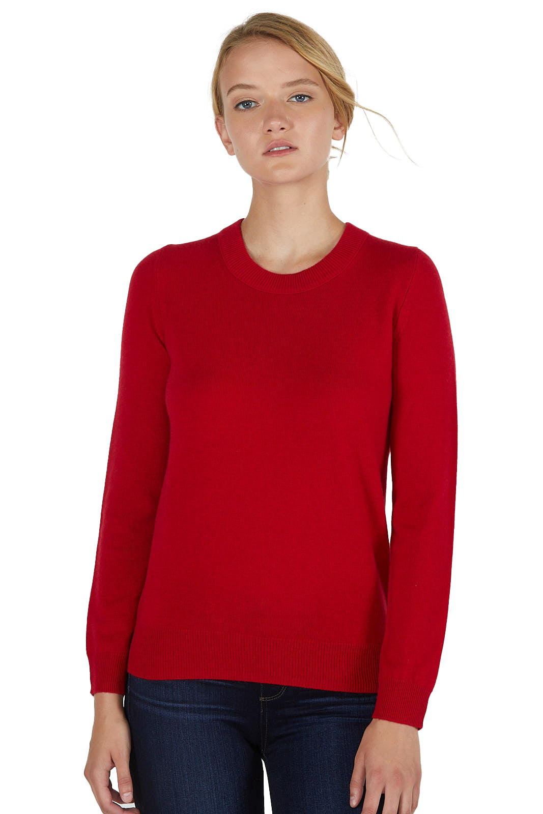 JENNIE LIU Women's 100% Pure Cashmere Long Sleeve Crew Neck Sweater