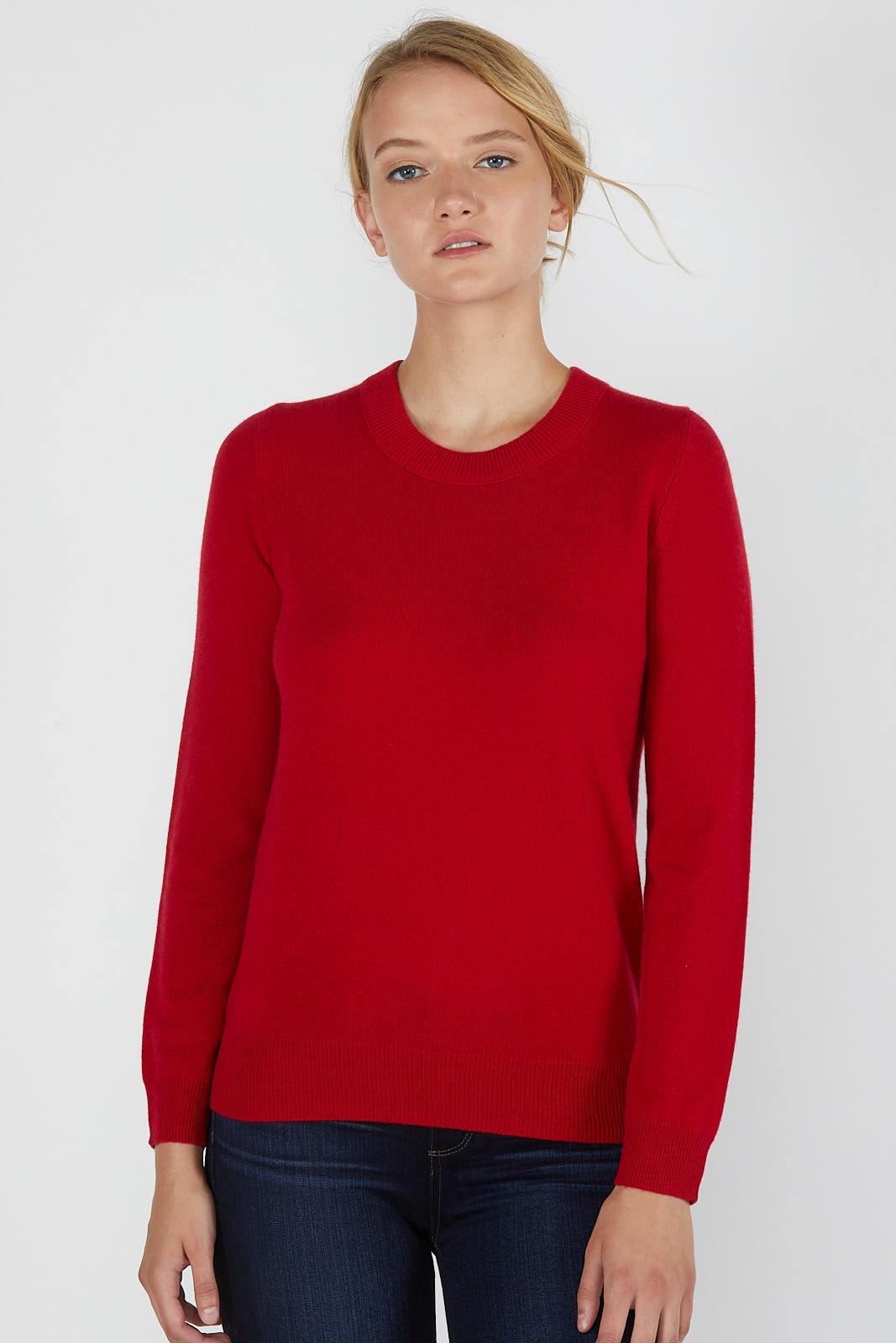 JENNIE LIU Women's 100% Pure Cashmere Long Sleeve Crew Neck Sweater