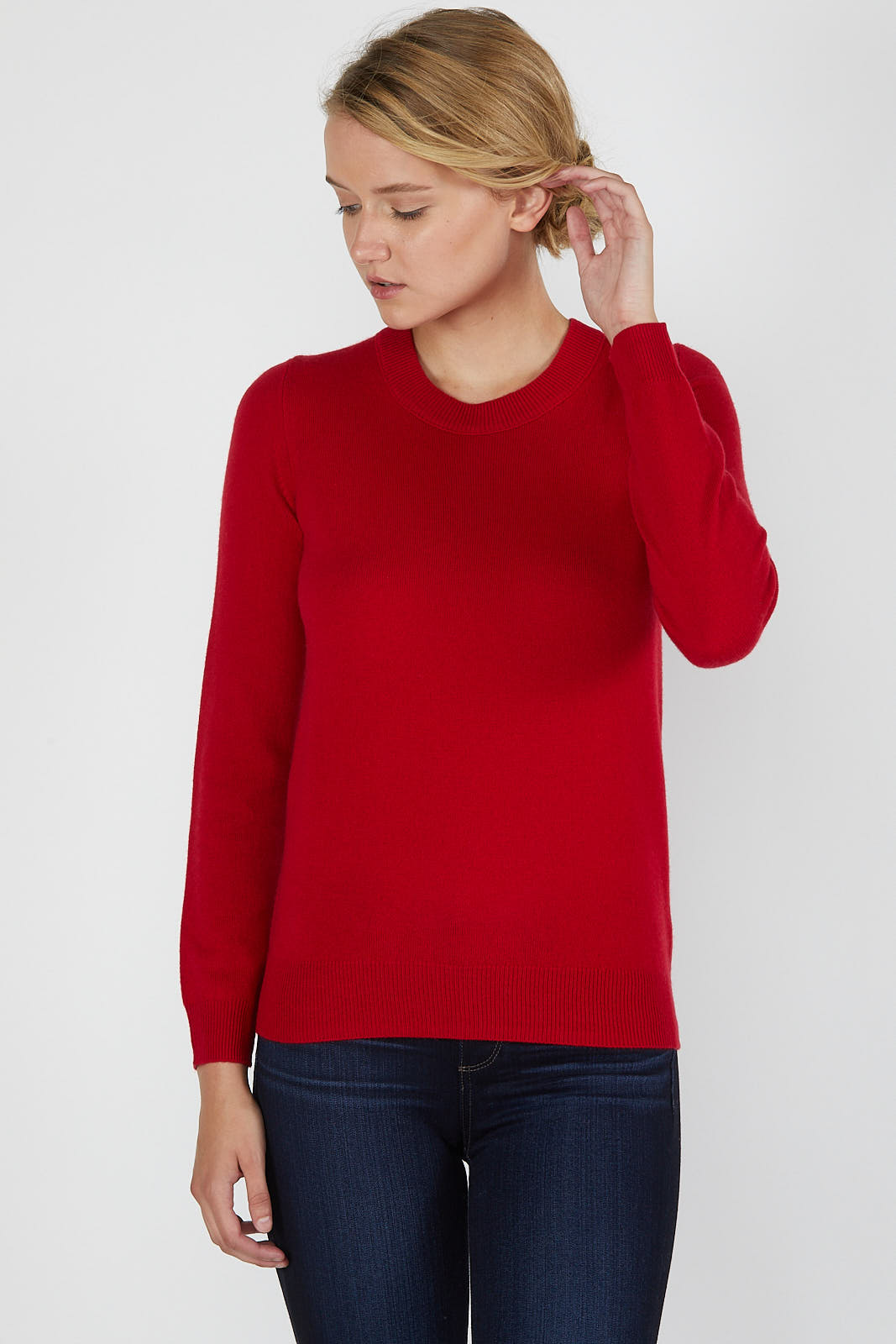 JENNIE LIU Women's 100% Pure Cashmere Long Sleeve Crew Neck Sweater