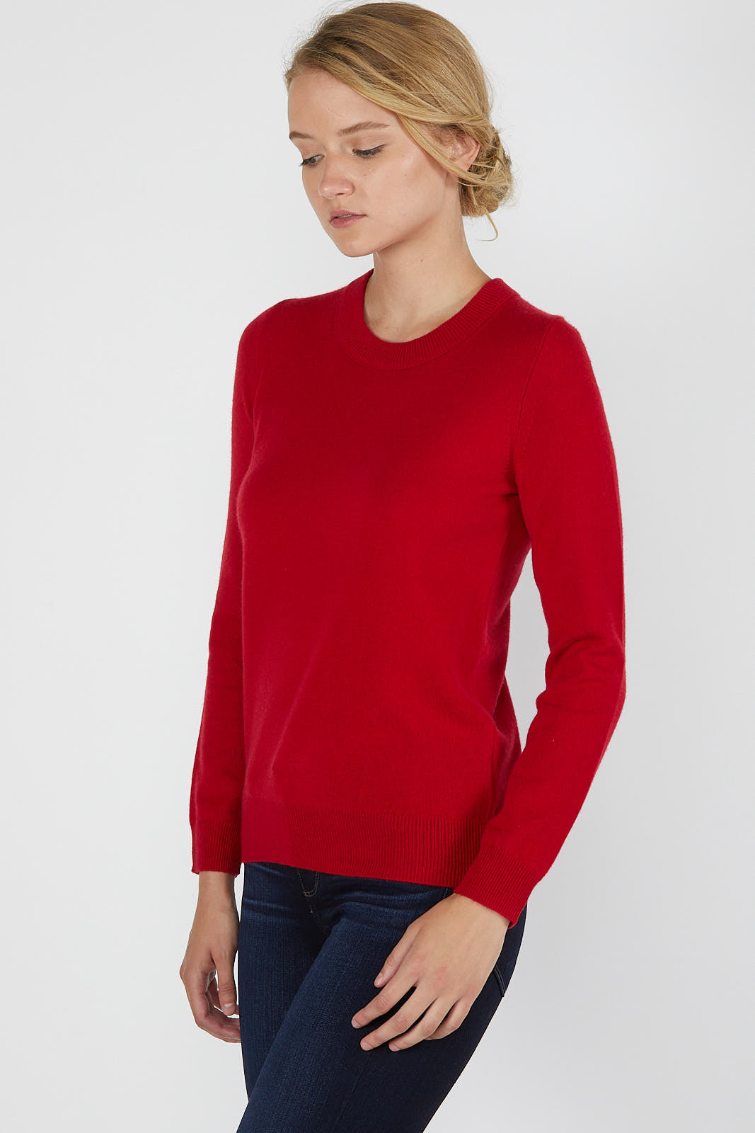 JENNIE LIU Women's 100% Pure Cashmere Long Sleeve Crew Neck Sweater