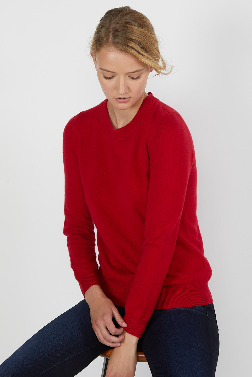 JENNIE LIU Women's 100% Pure Cashmere Long Sleeve Crew Neck Sweater