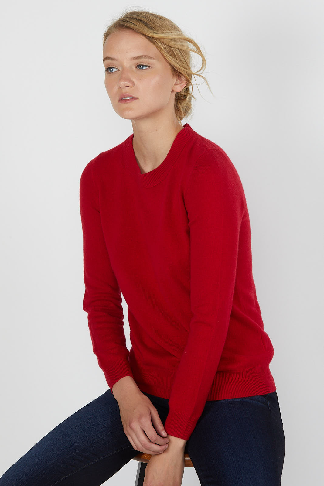 JENNIE LIU Women's 100% Pure Cashmere Long Sleeve Crew Neck Sweater