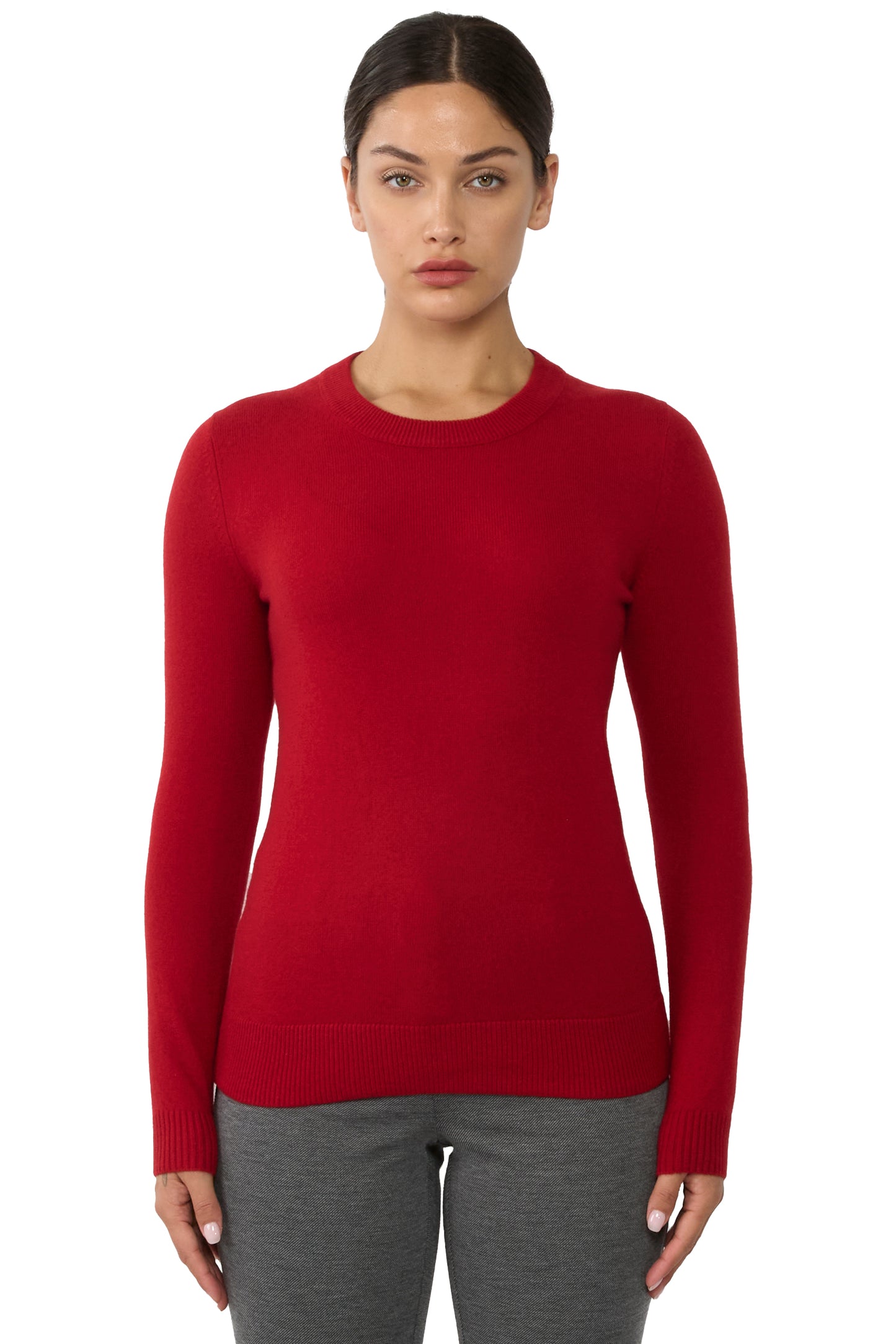 JENNIE LIU Women's 100% Pure Cashmere Long Sleeve Crew Neck Sweater