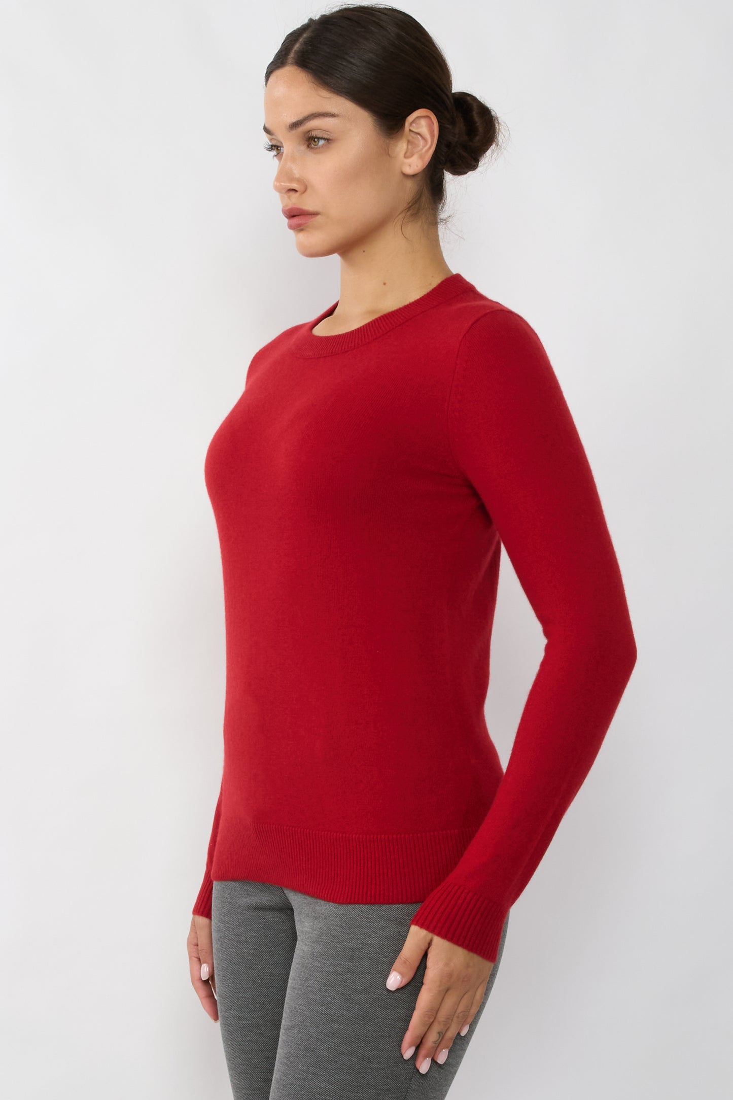 JENNIE LIU Women's 100% Pure Cashmere Long Sleeve Crew Neck Sweater