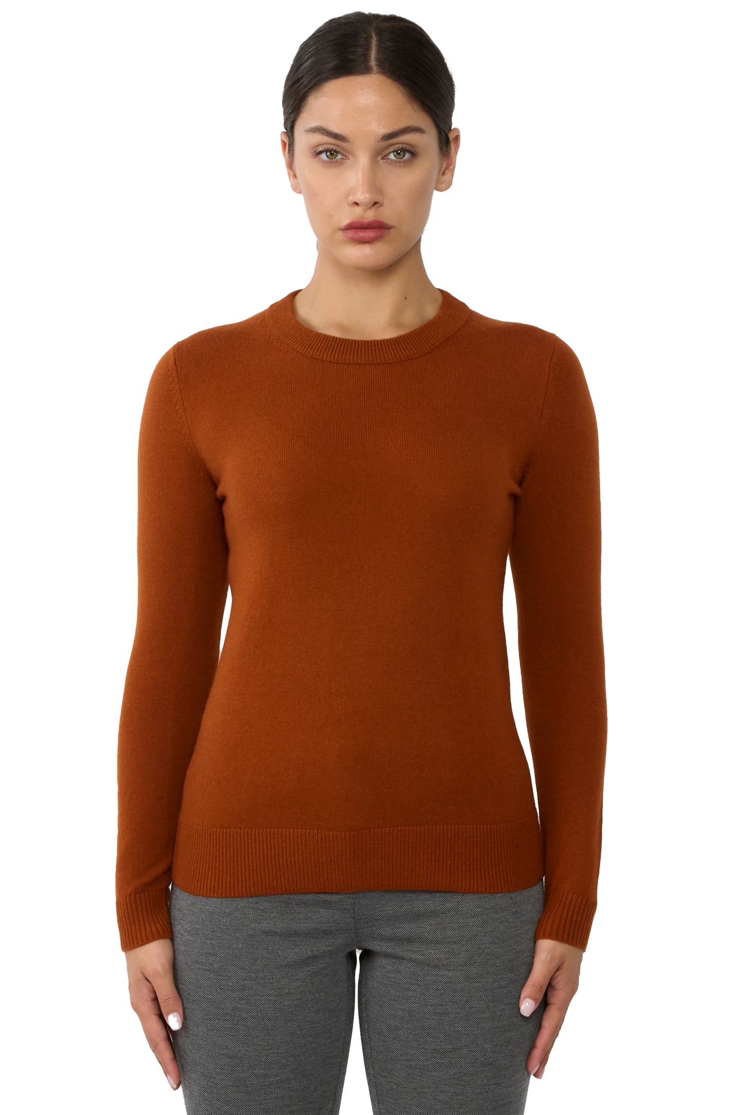 JENNIE LIU Women's 100% Pure Cashmere Long Sleeve Crew Neck Sweater