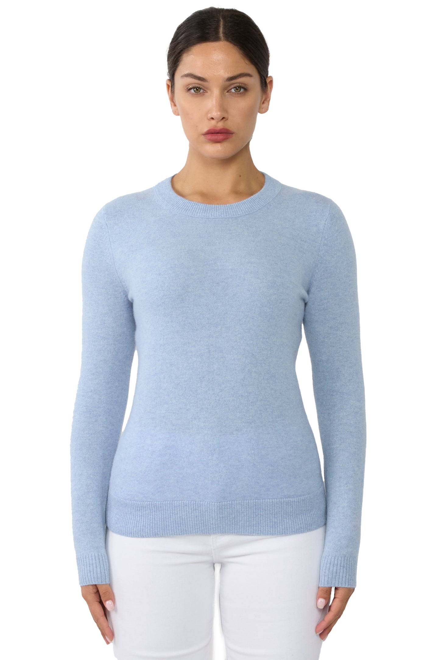 JENNIE LIU Women's 100% Pure Cashmere Long Sleeve Crew Neck Sweater