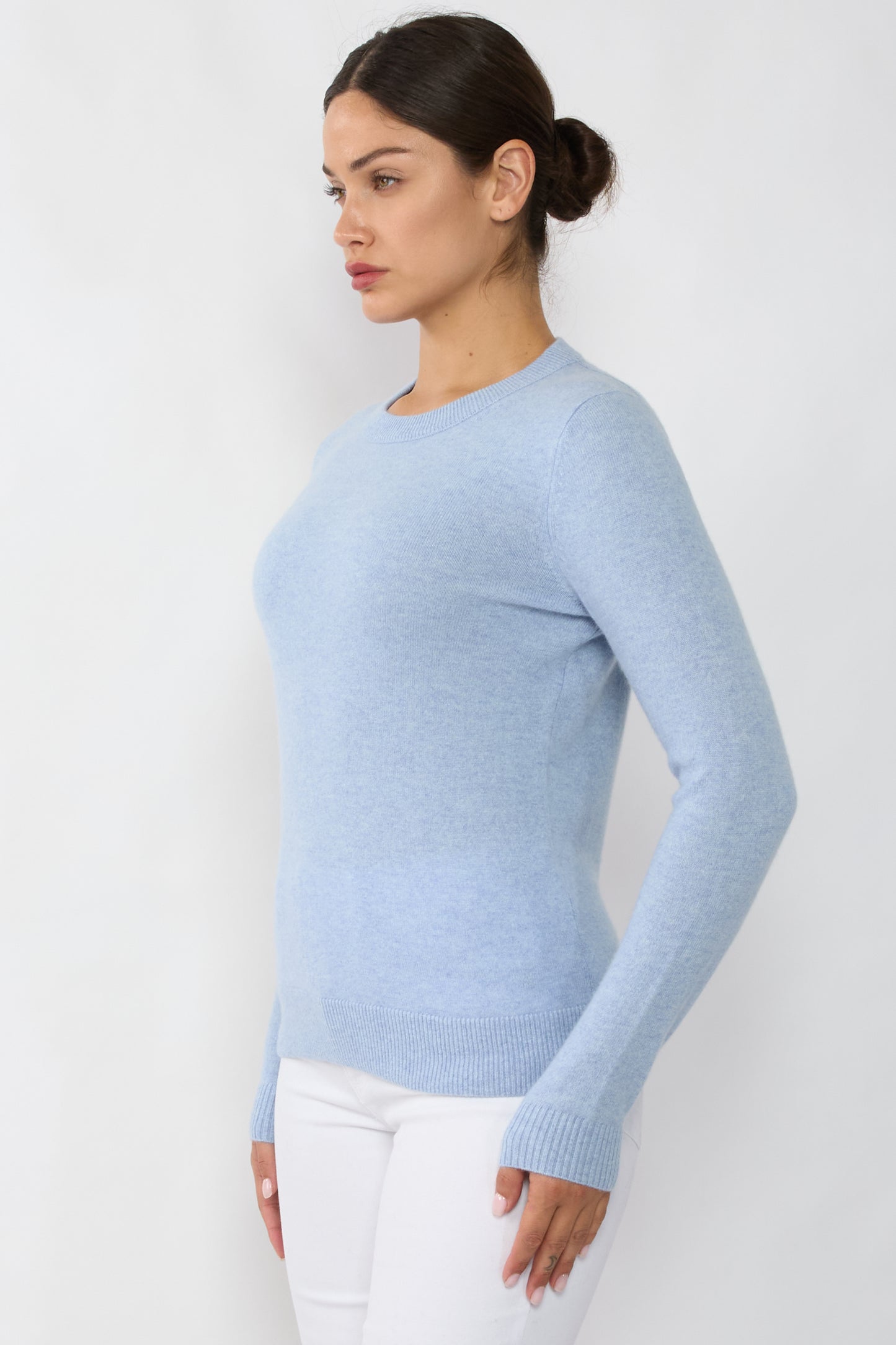 JENNIE LIU Women's 100% Pure Cashmere Long Sleeve Crew Neck Sweater