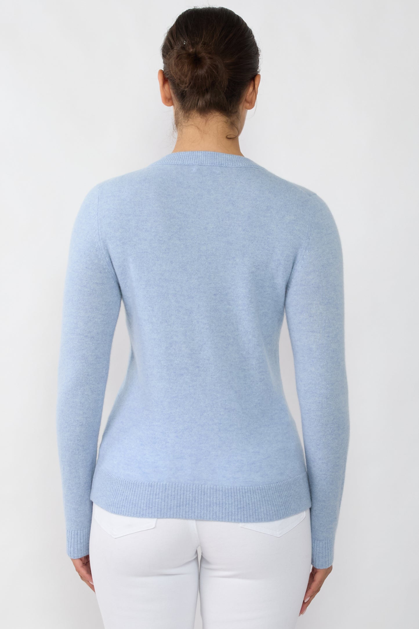JENNIE LIU Women's 100% Pure Cashmere Long Sleeve Crew Neck Sweater