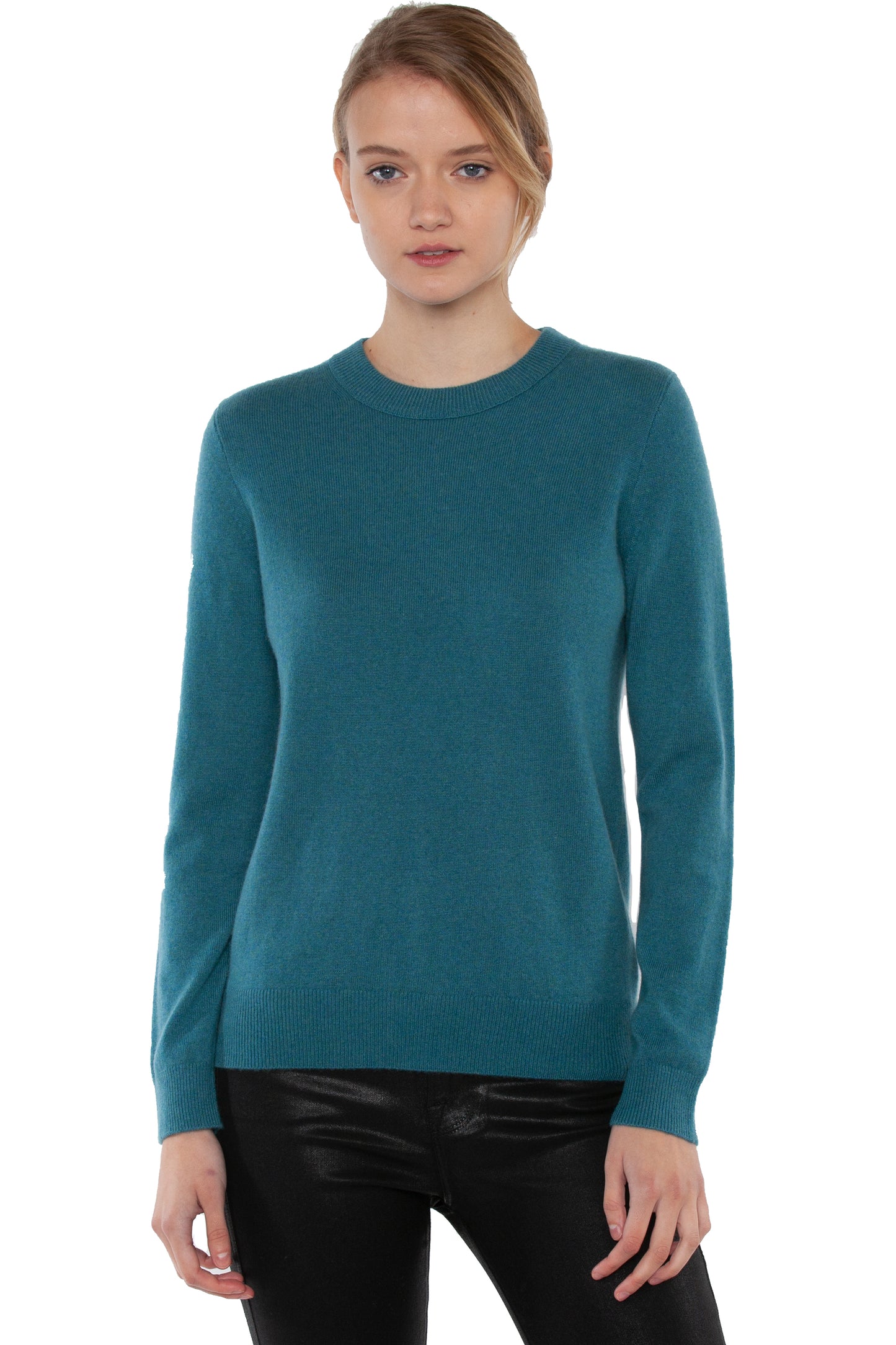 JENNIE LIU Women's 100% Pure Cashmere Long Sleeve Crew Neck Sweater