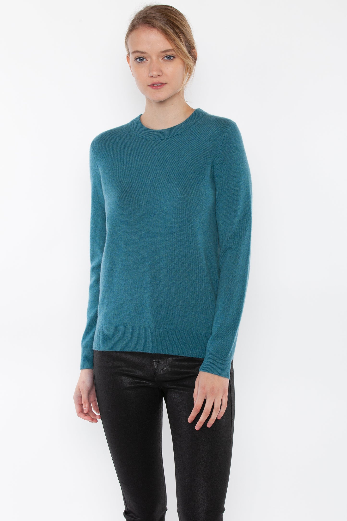 JENNIE LIU Women's 100% Pure Cashmere Long Sleeve Crew Neck Sweater