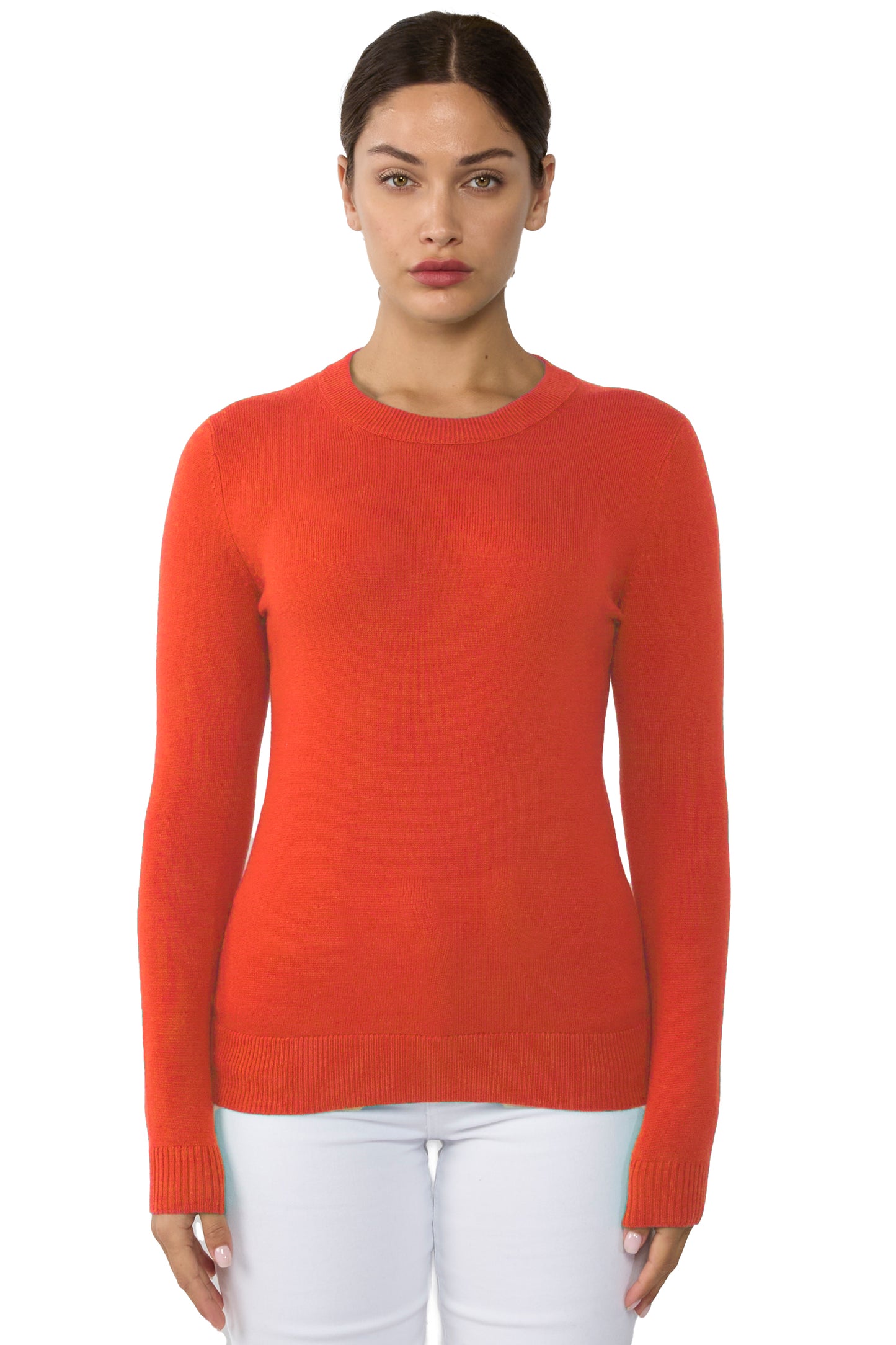 JENNIE LIU Women's 100% Pure Cashmere Long Sleeve Crew Neck Sweater