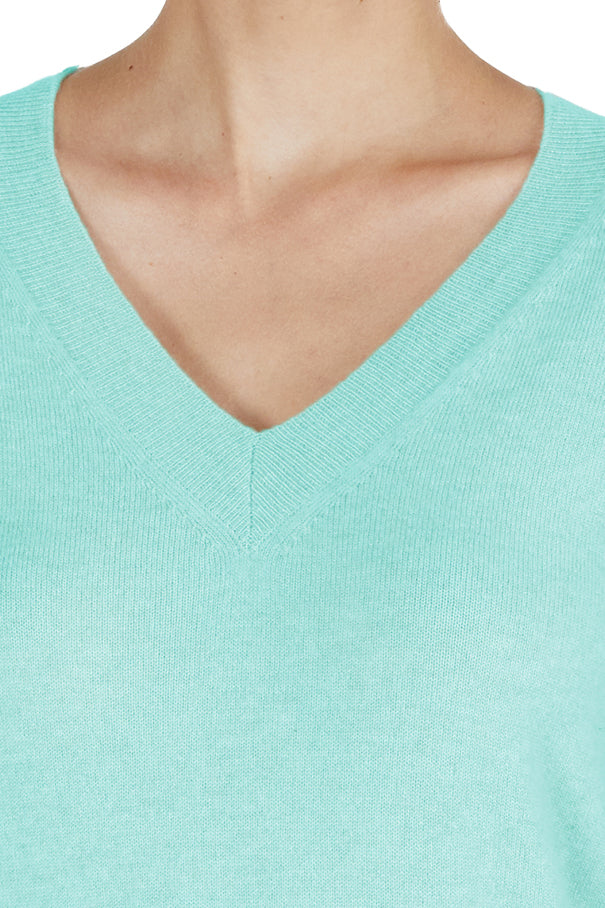 JENNIE LIU Women's 100% Pure Cashmere Long Sleeve Ava V Neck Pullover Sweater