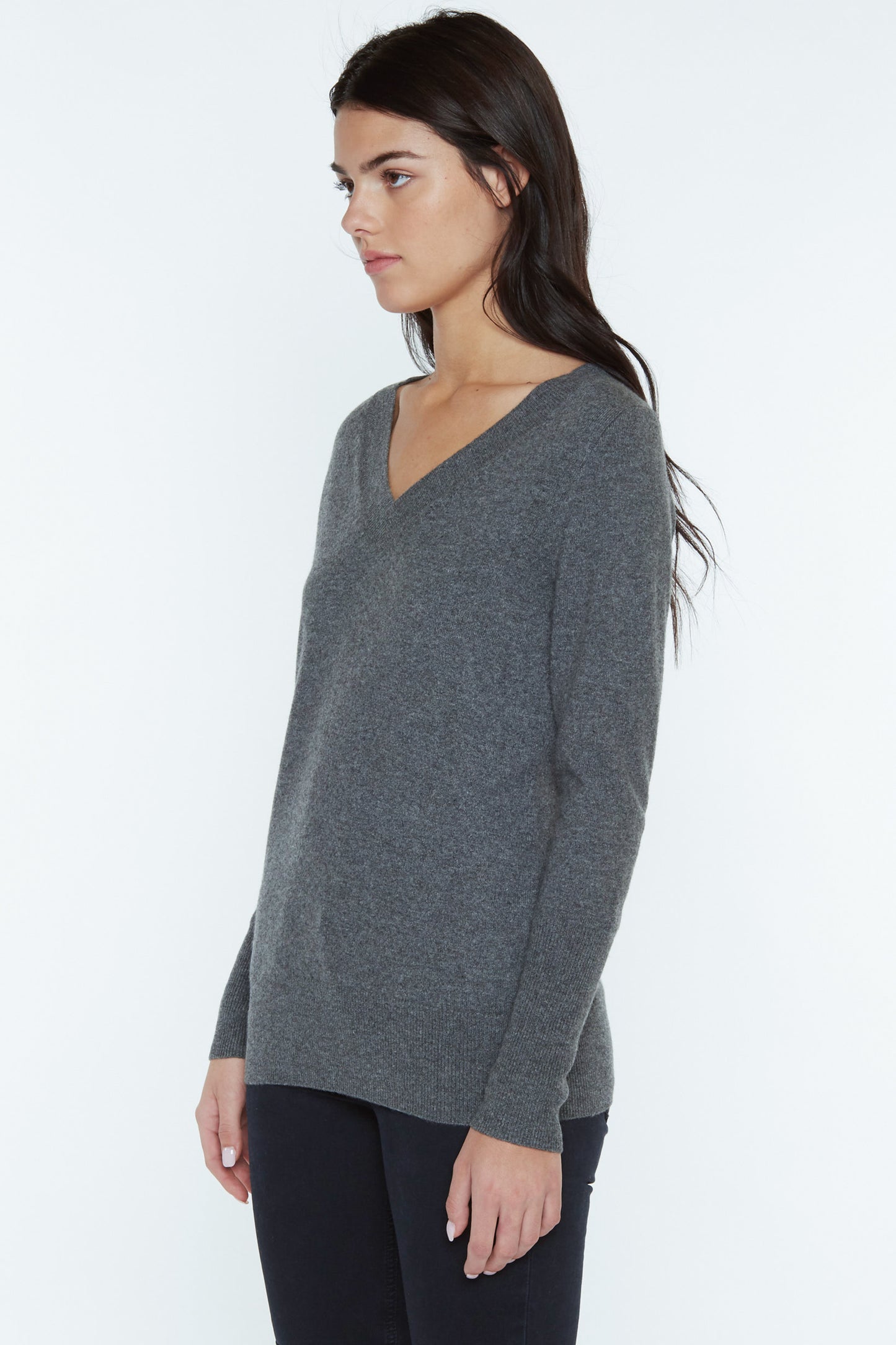 JENNIE LIU Women's 100% Pure Cashmere Long Sleeve Ava V Neck Pullover Sweater