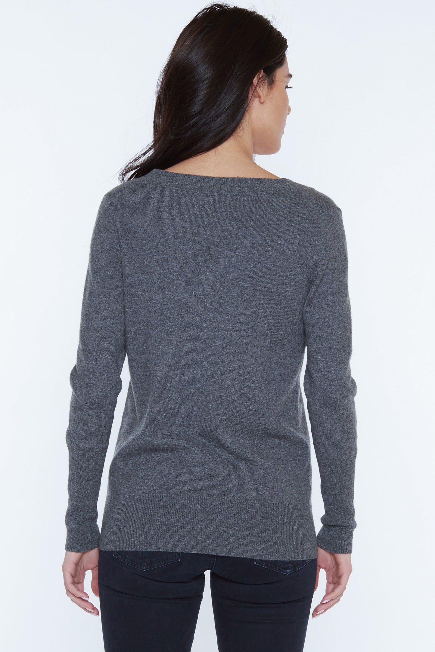 JENNIE LIU Women's 100% Pure Cashmere Long Sleeve Ava V Neck Pullover Sweater
