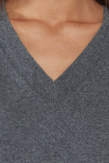 JENNIE LIU Women's 100% Pure Cashmere Long Sleeve Ava V Neck Pullover Sweater