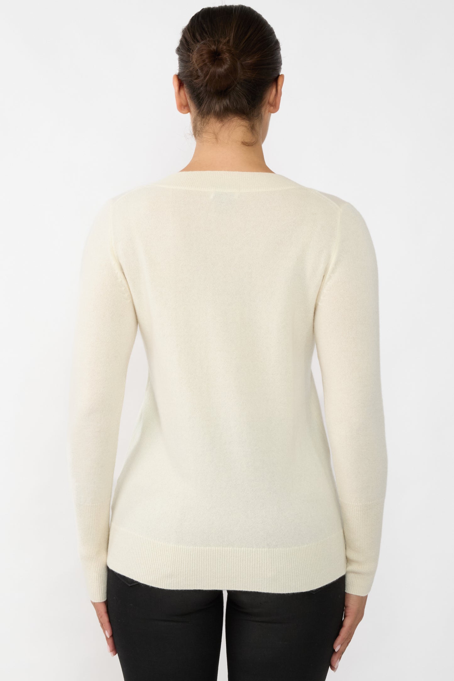 JENNIE LIU Women's 100% Pure Cashmere Long Sleeve Ava V Neck Pullover Sweater