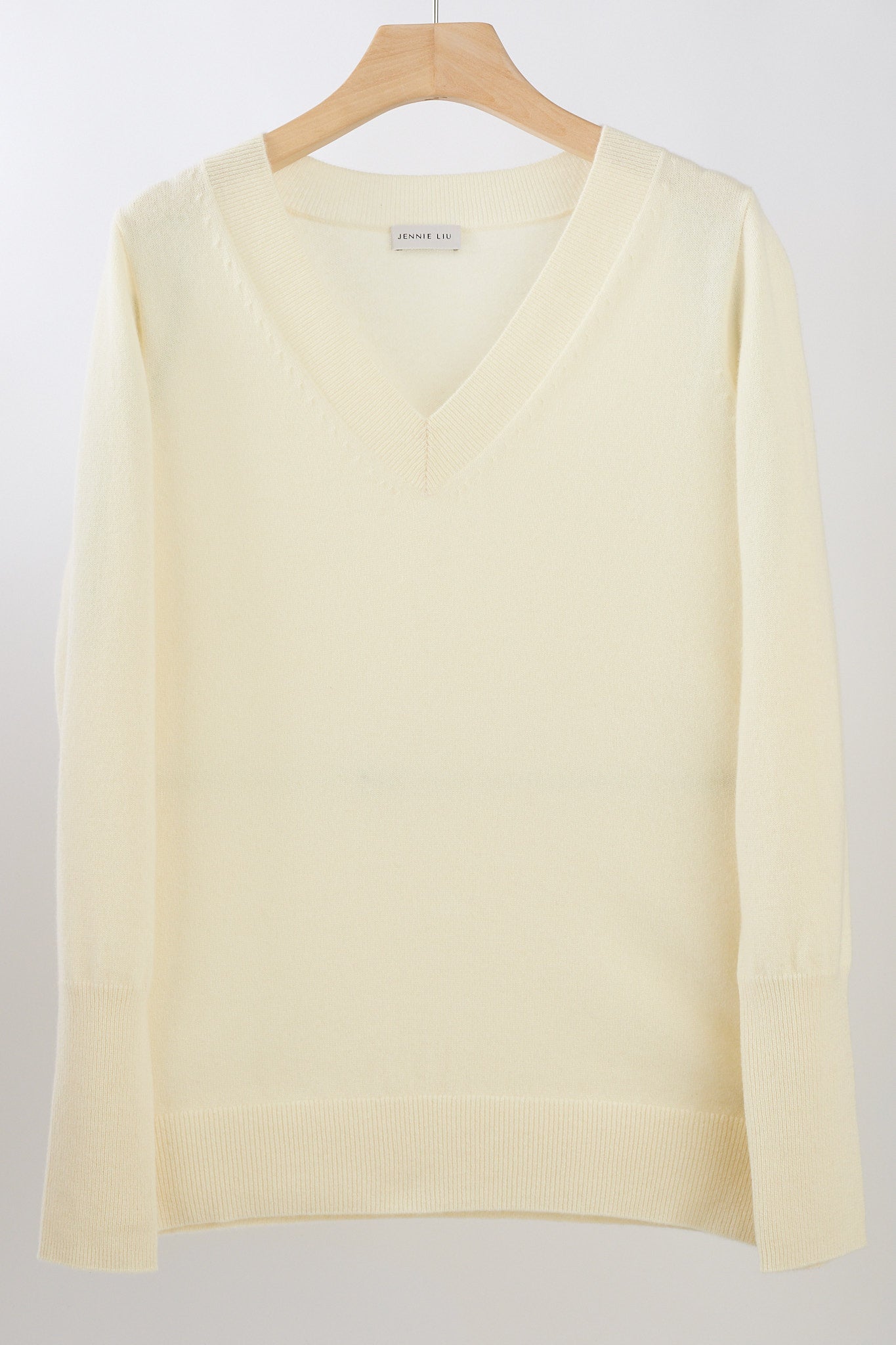 JENNIE LIU Women's 100% Pure Cashmere Long Sleeve Ava V Neck Pullover Sweater