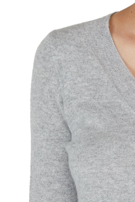 JENNIE LIU Women's 100% Pure Cashmere Long Sleeve Ava V Neck Pullover Sweater