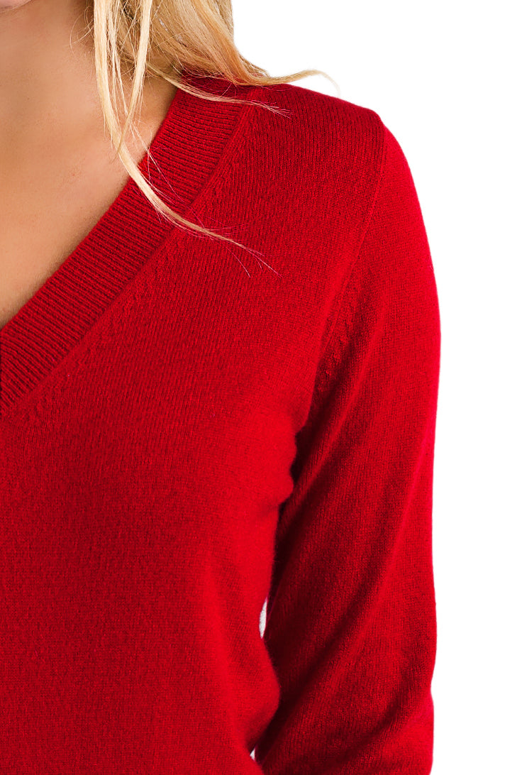 JENNIE LIU Women's 100% Pure Cashmere Long Sleeve Ava V Neck Pullover Sweater