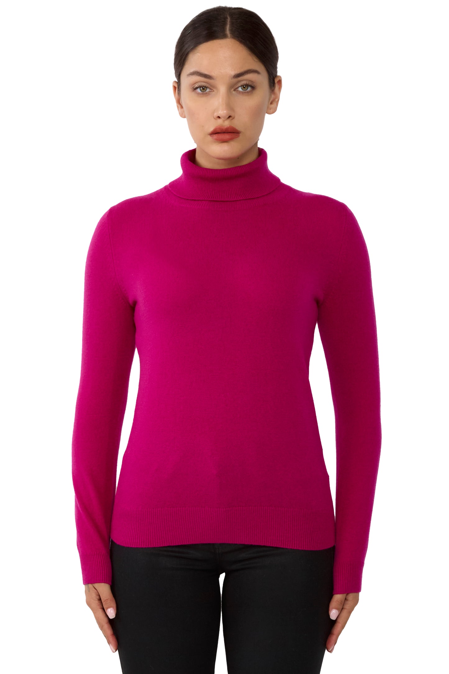 JENNIE LIU Women's 100% Pure Cashmere Long Sleeve Pullover Turtleneck Sweater