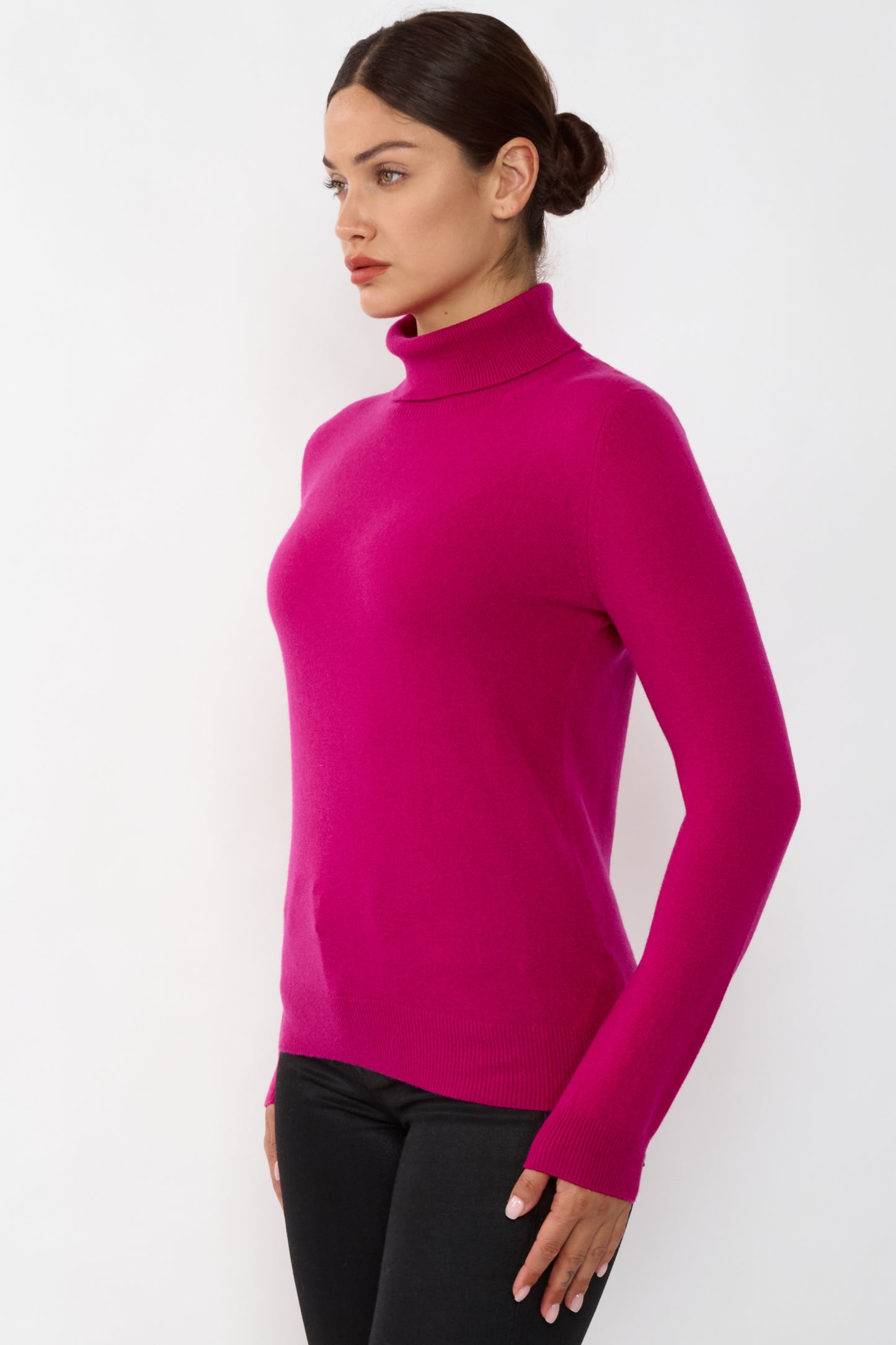 JENNIE LIU Women's 100% Pure Cashmere Long Sleeve Pullover Turtleneck Sweater