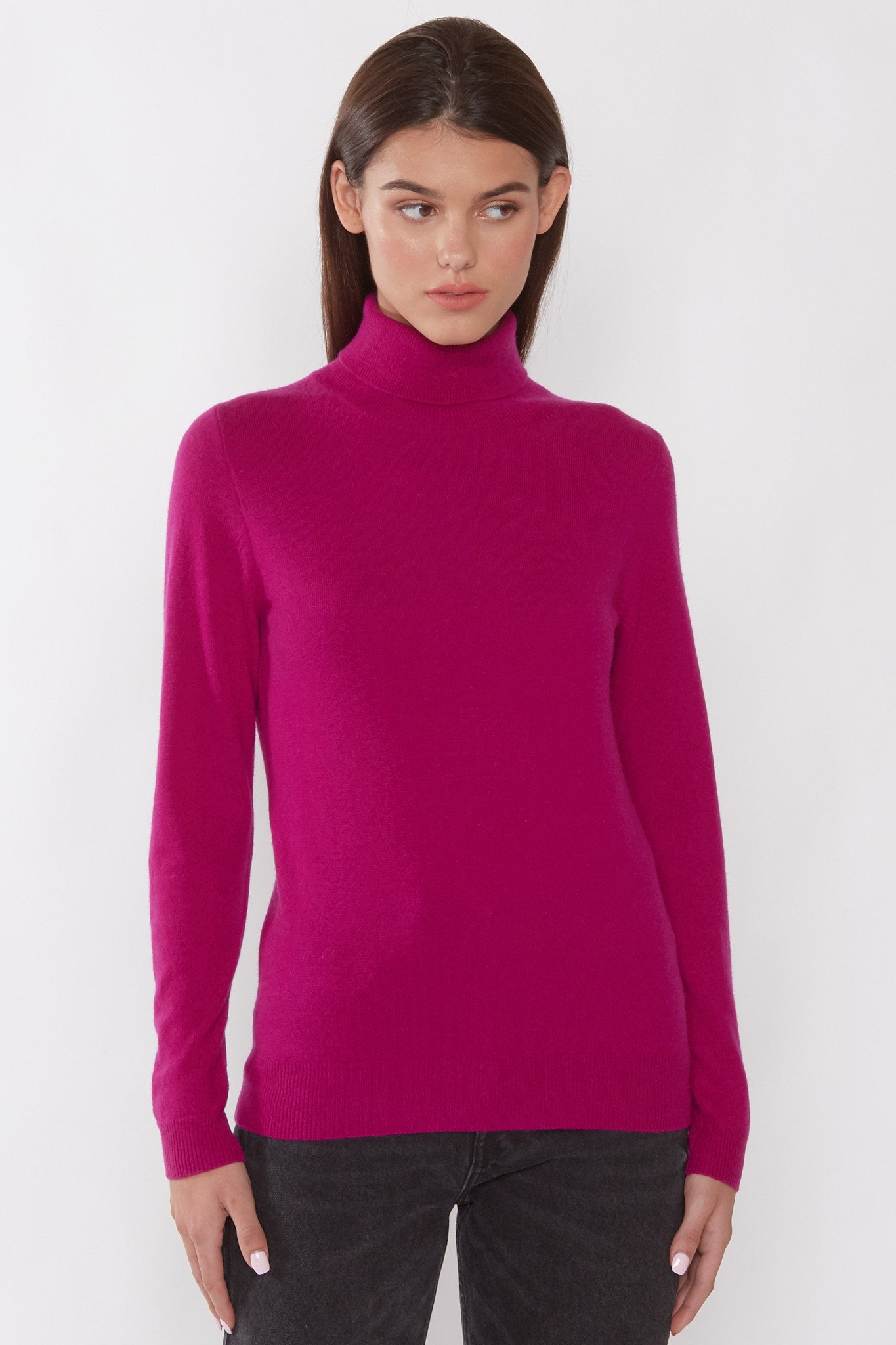 JENNIE LIU Women's 100% Pure Cashmere Long Sleeve Pullover Turtleneck Sweater