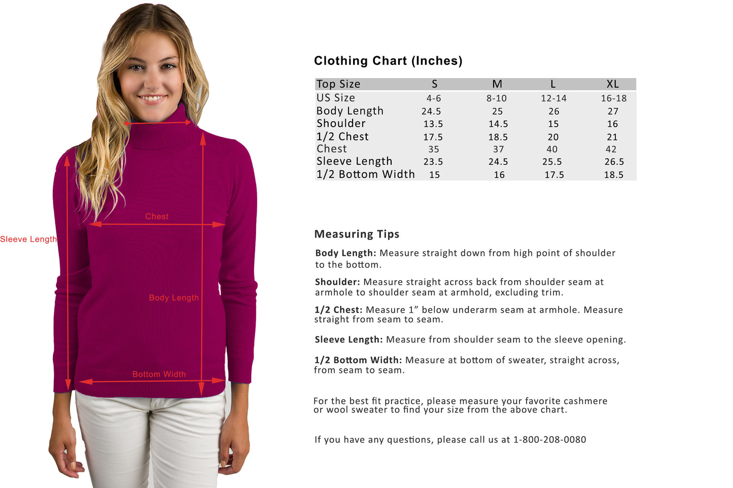 JENNIE LIU Women's 100% Pure Cashmere Long Sleeve Pullover Turtleneck Sweater