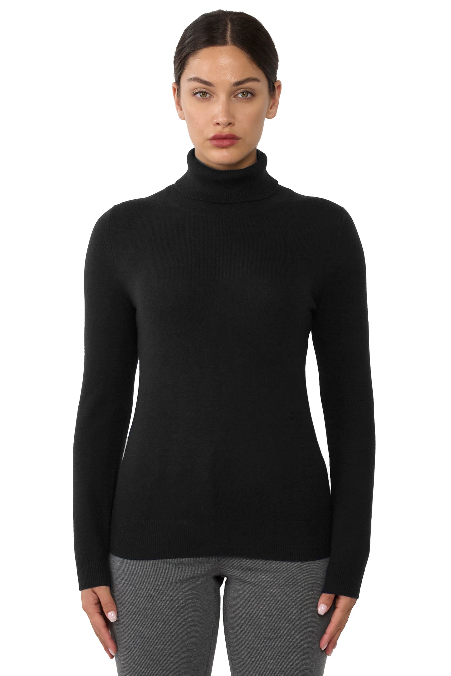 JENNIE LIU Women's 100% Pure Cashmere Long Sleeve Pullover Turtleneck Sweater