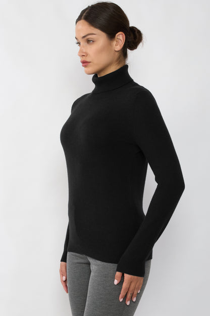 Women's Cashmere Turtleneck Sweater in Black by JENNIE LIU
