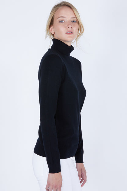 Women's Cashmere Turtleneck Sweater in Black by JENNIE LIU