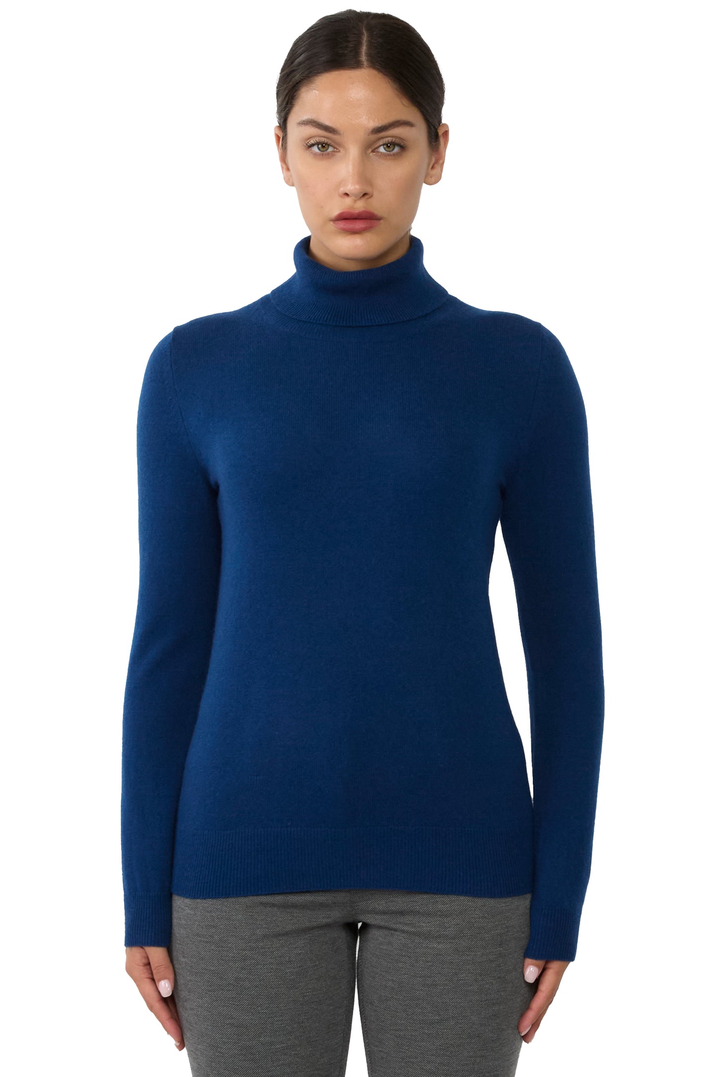 JENNIE LIU Women's 100% Pure Cashmere Long Sleeve Pullover Turtleneck Sweater