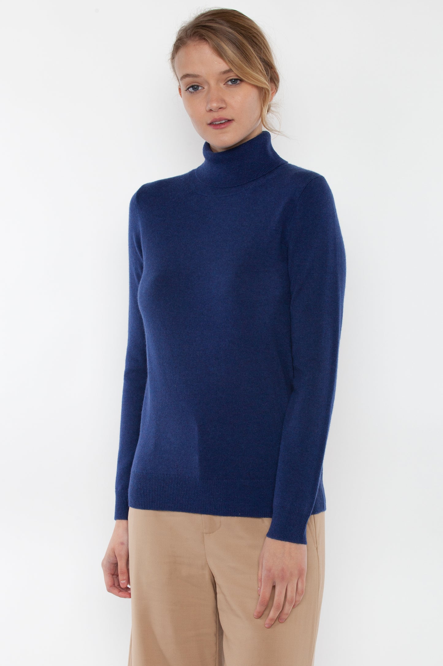 JENNIE LIU Women's 100% Pure Cashmere Long Sleeve Pullover Turtleneck Sweater