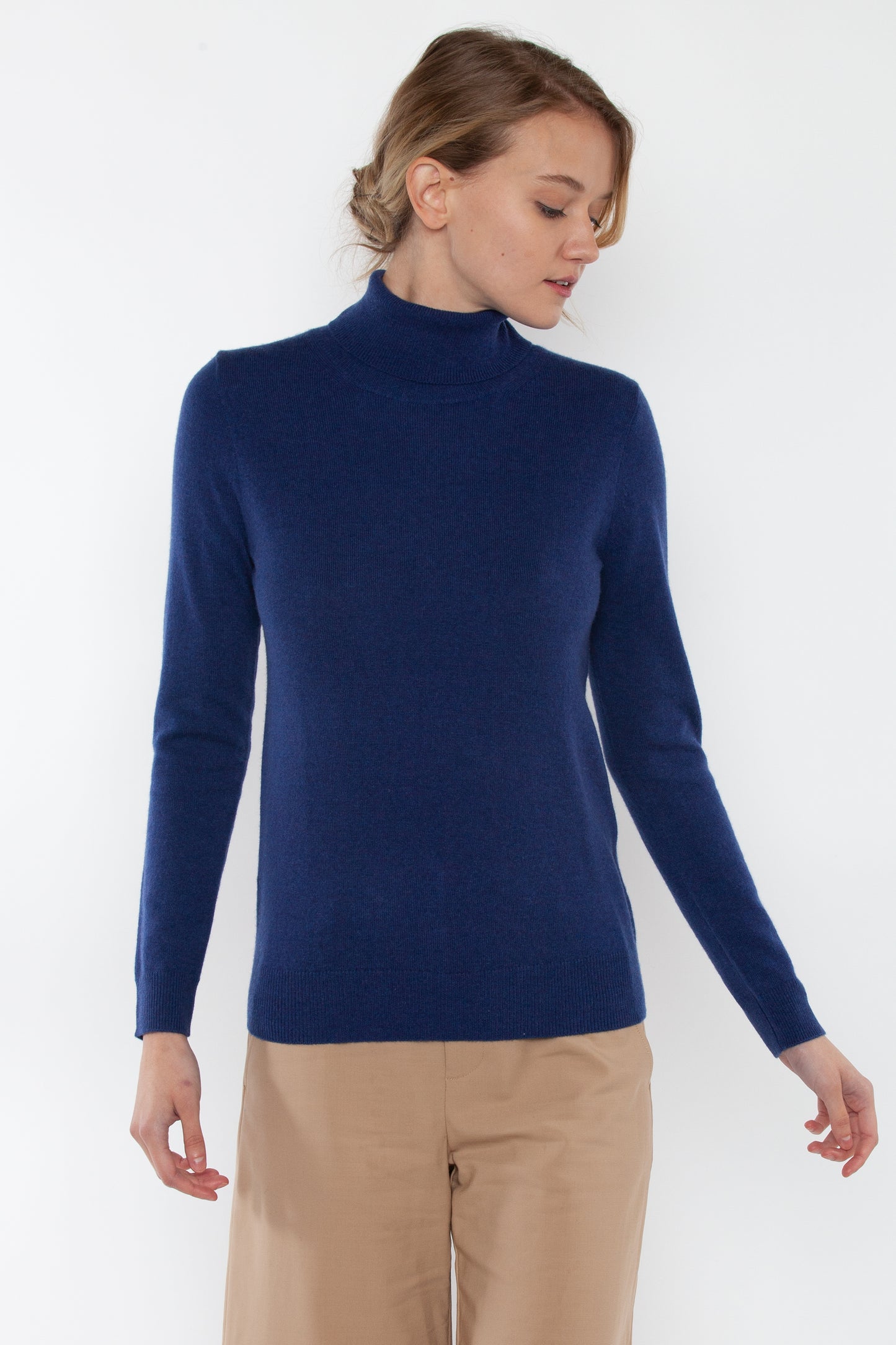 JENNIE LIU Women's 100% Pure Cashmere Long Sleeve Pullover Turtleneck Sweater