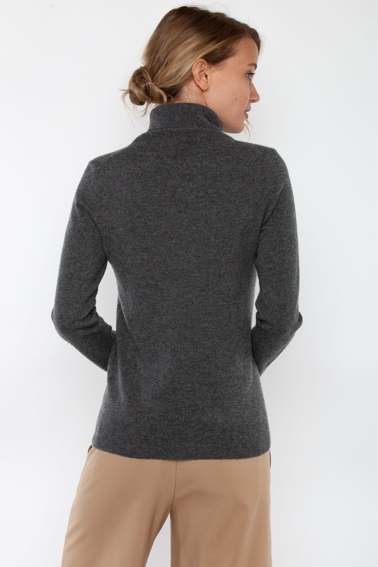 JENNIE LIU Women's 100% Pure Cashmere Long Sleeve Pullover Turtleneck Sweater