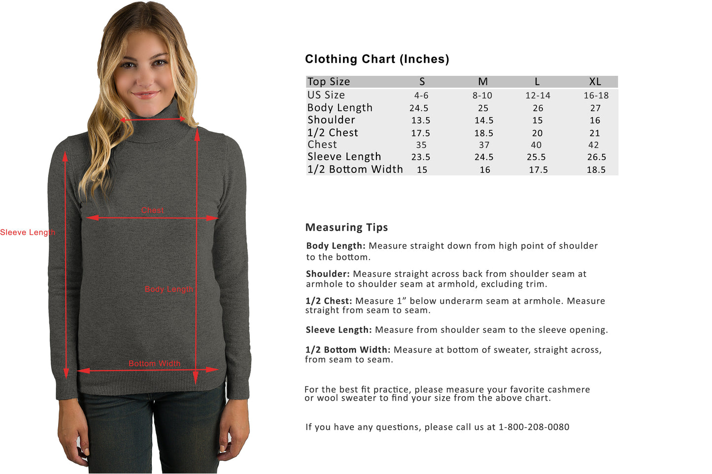 JENNIE LIU Women's 100% Pure Cashmere Long Sleeve Pullover Turtleneck Sweater