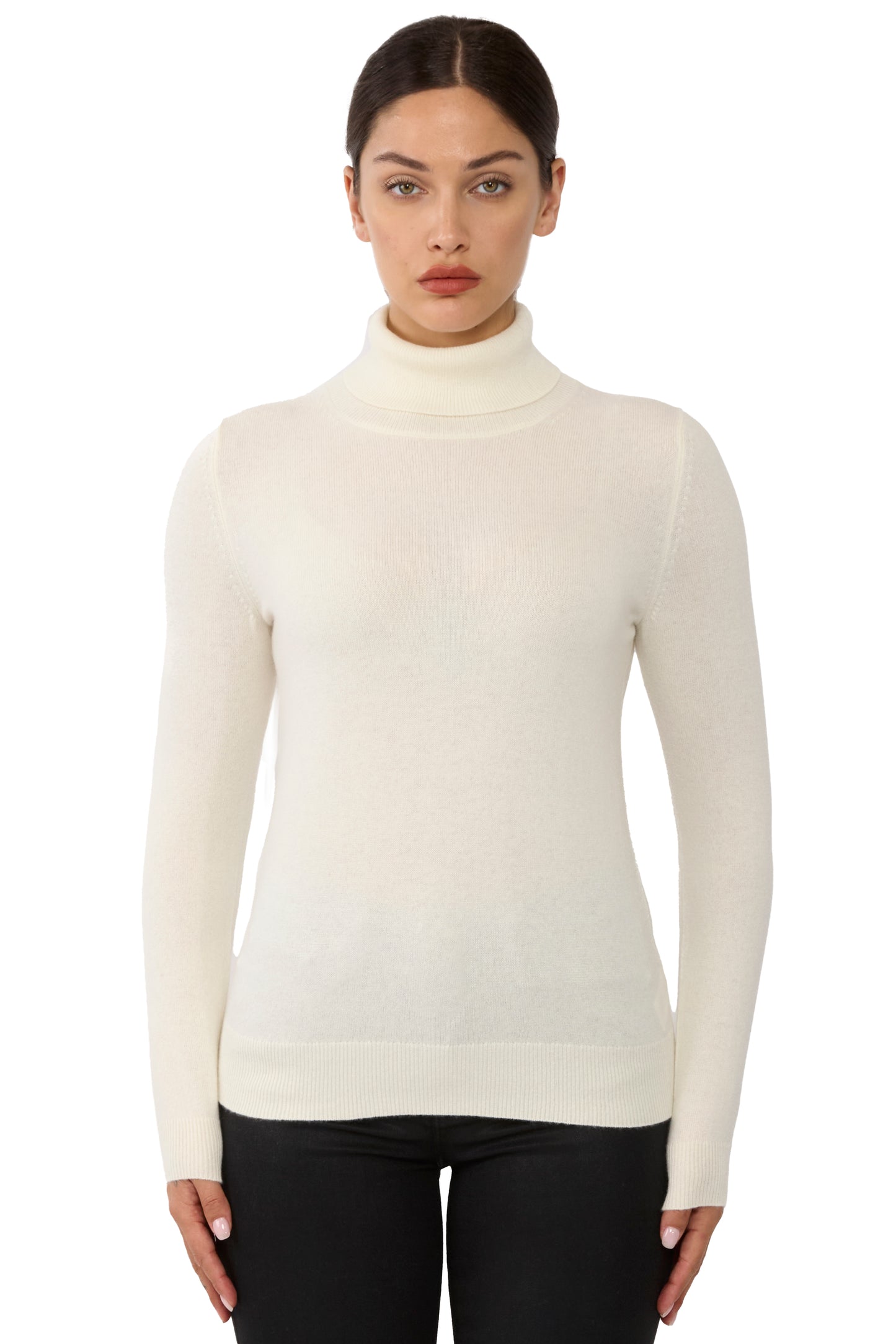 JENNIE LIU Women's 100% Pure Cashmere Long Sleeve Pullover Turtleneck Sweater