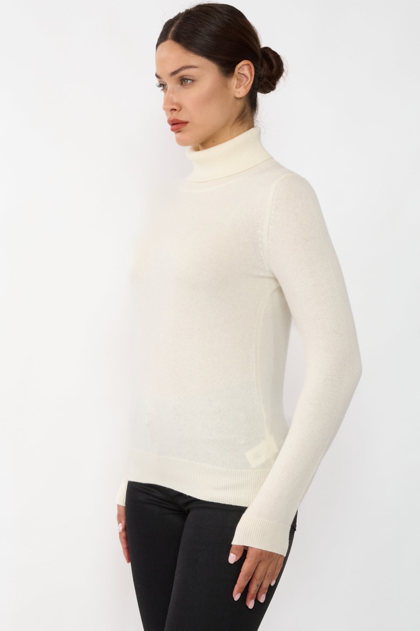 JENNIE LIU Women's 100% Pure Cashmere Long Sleeve Pullover Turtleneck Sweater
