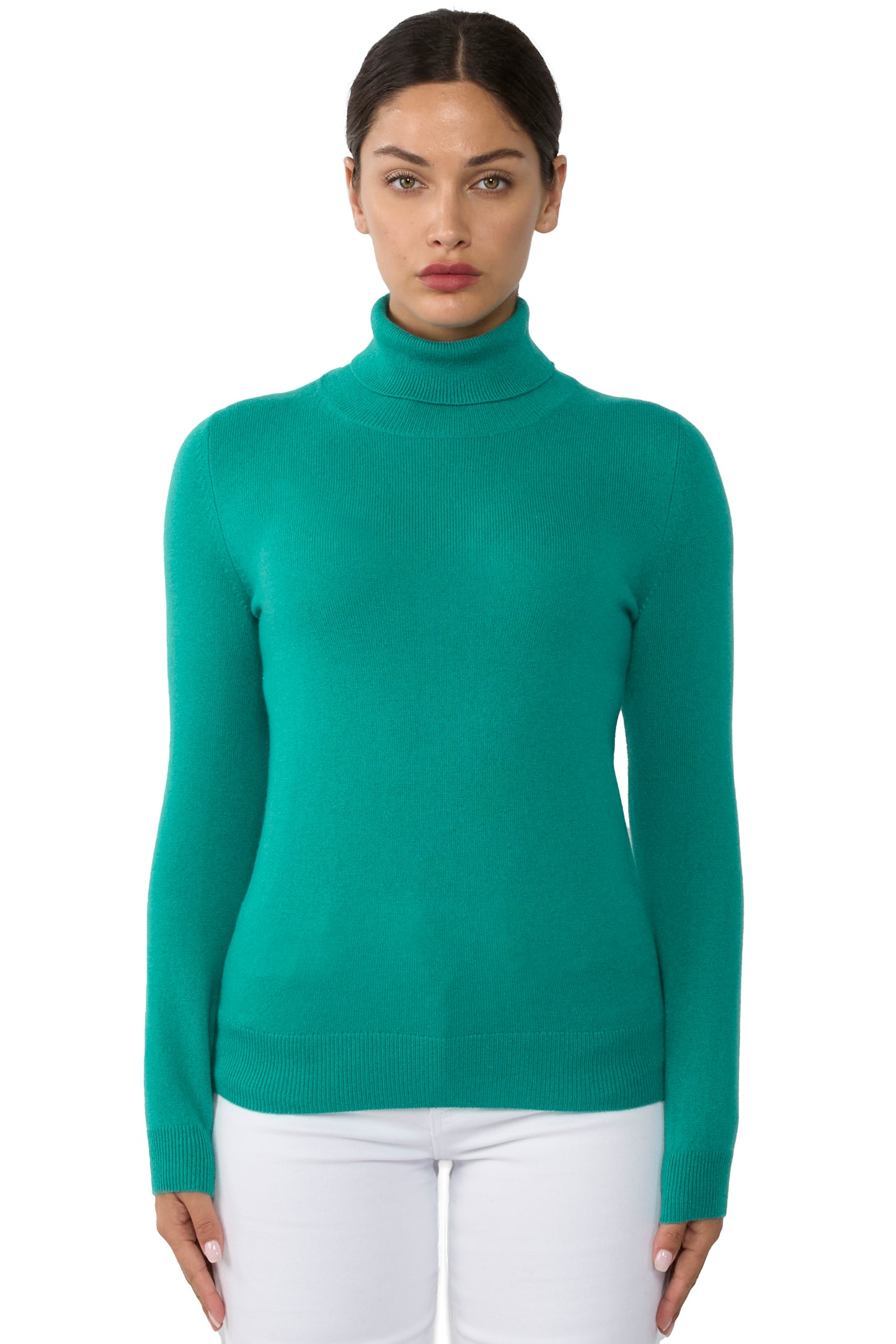 JENNIE LIU Women's 100% Pure Cashmere Long Sleeve Pullover Turtleneck Sweater
