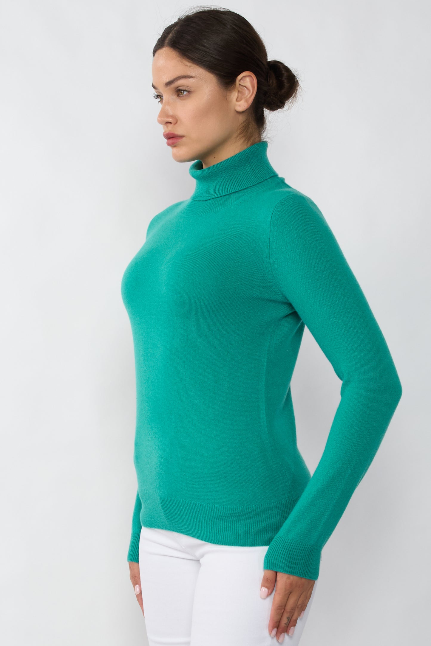 JENNIE LIU Women's 100% Pure Cashmere Long Sleeve Pullover Turtleneck Sweater