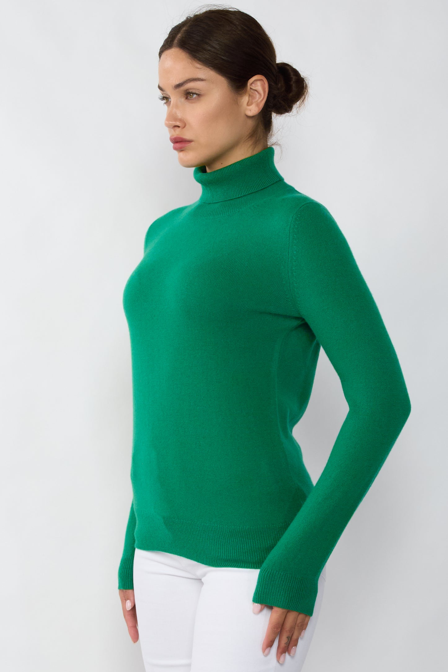 JENNIE LIU Women's 100% Pure Cashmere Long Sleeve Pullover Turtleneck Sweater